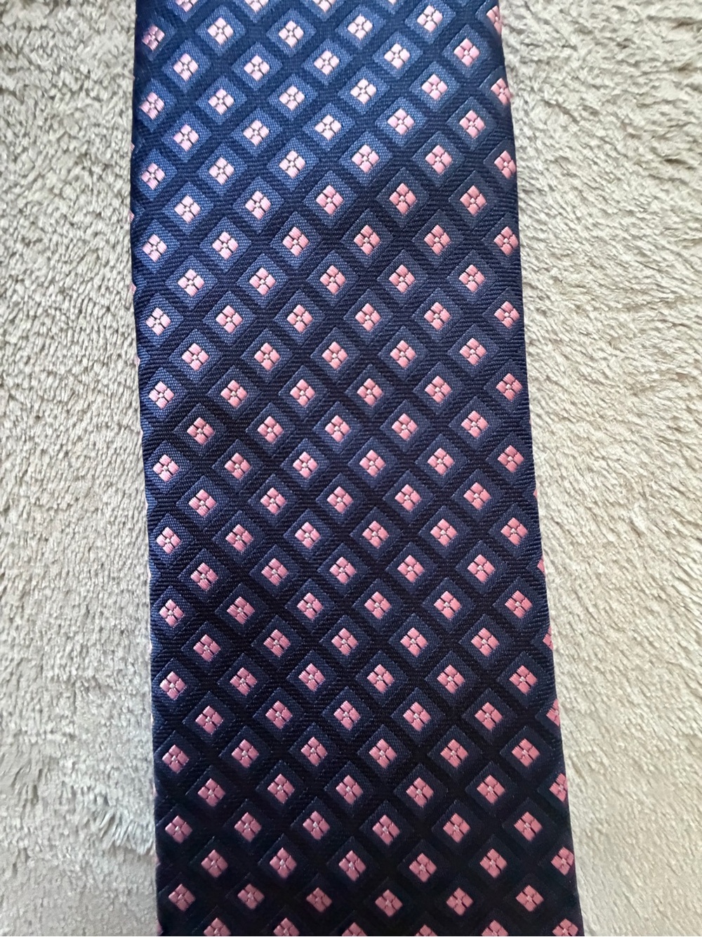 Izod Navy Tie with Pink Geometric Motif